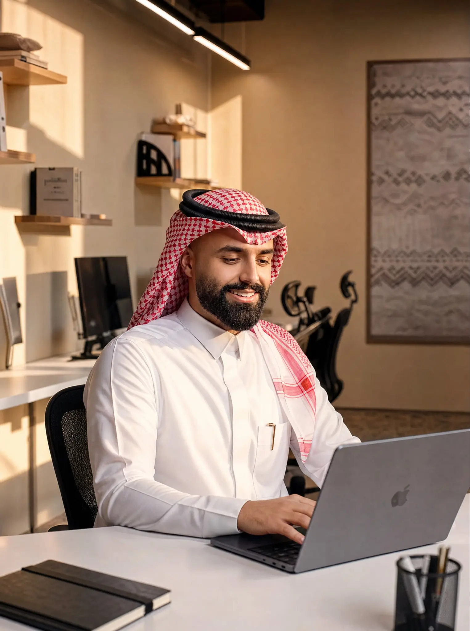 محترف سعودي يعمل من مكتبه